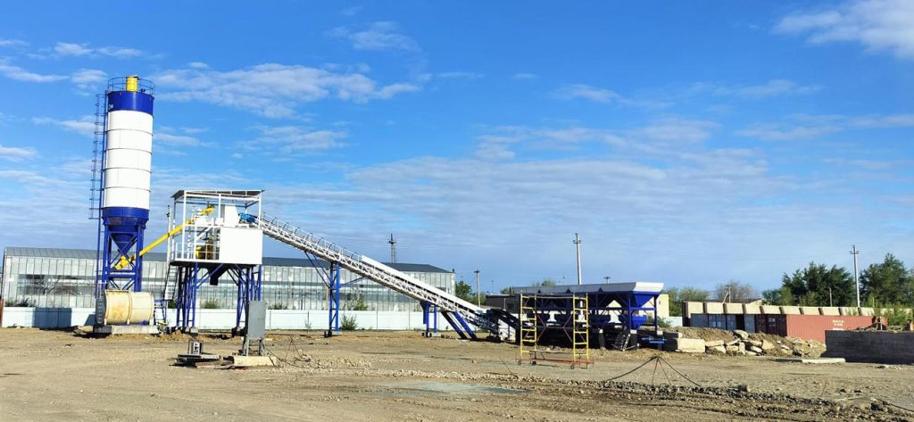 aj60 stationary concrete batching plant in Kazakhstan